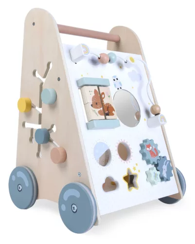 Kinderwagen aus Holz mit beweglichen Elementen