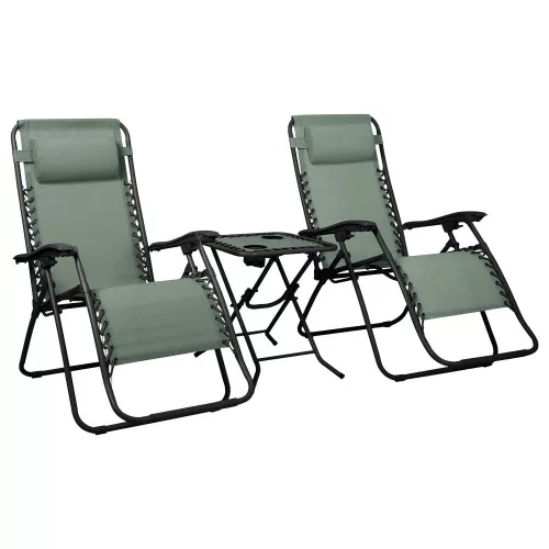 Delux 2x Liegestuhl und Tisch Set grün