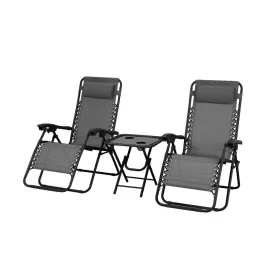 Delux 2x Liegestuhl und Tisch Set grau