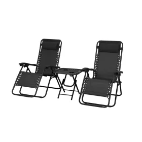 Delux 2x Liegestuhl und Tisch Set schwarz