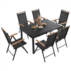 IZZY 6-teiliges Gartenmöbel-Set, schwarz, mit Tischplatte