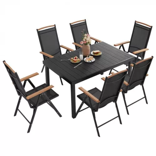 IZZY 6-teiliges Gartenmöbel-Set, schwarz, mit Tischplatte