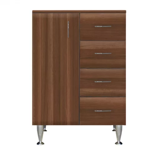 Bianca Plus 60 niedriger Schrank mit 1 Tür und 4 Schubladen, in der Farbe „Aida-Nussbaum“, links
