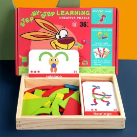   Magnetisches Tangram-Brettspiel mit englischen Karten, Mittelstufe