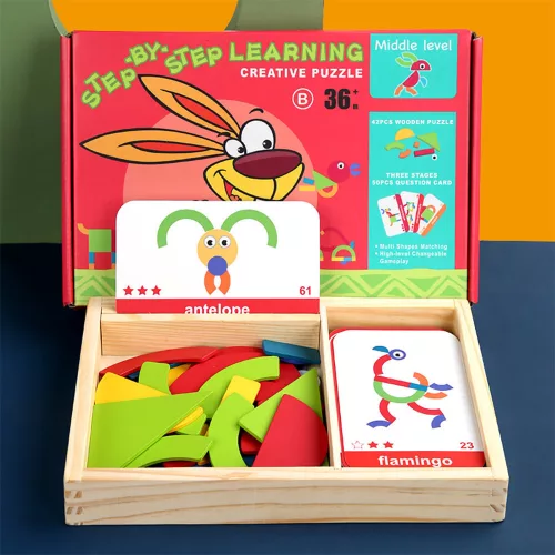 Magnetisches Tangram-Brettspiel mit englischen Karten, Mittelstufe