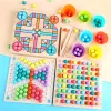 3-in-1-Brettspiel aus Holz, Murmelpuzzle, Flugschach