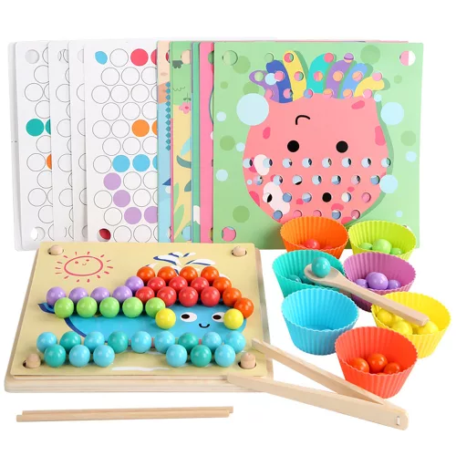 Bilderpuzzle mit Kugeln Montessori Holzspielzeug