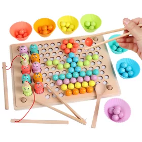 2 in 1 Montessori Holzspielzeug Angeln und Kugelpuzzle