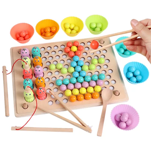 2 in 1 Montessori Holzspielzeug Angeln und Kugelpuzzle