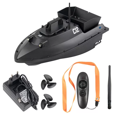 Futterboot C12 mit Rückwurfvorrichtung, schwarz