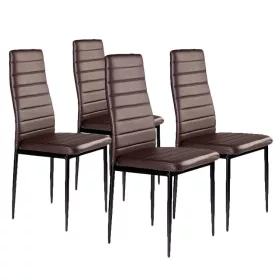   Set aus 4 Stühlen mit hoher Rückenlehne aus braunem Lederimitat