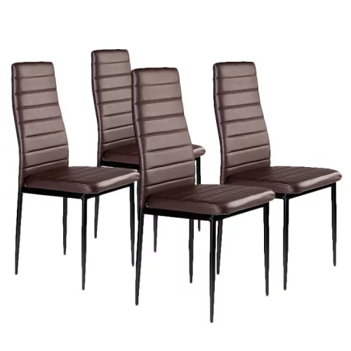 Set aus 4 Stühlen mit hoher Rückenlehne aus braunem Lederimitat