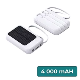 Powerbank mit Solarmodul, 4 Ladekabeln, 4000 mAh