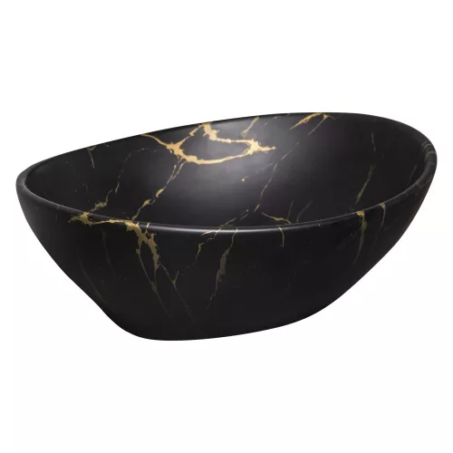 KR-707 schwarz-goldener Keramik-Waschtisch mit Marmordekor