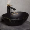 KR-707 schwarz-goldener Keramik-Waschtisch mit Marmordekor
