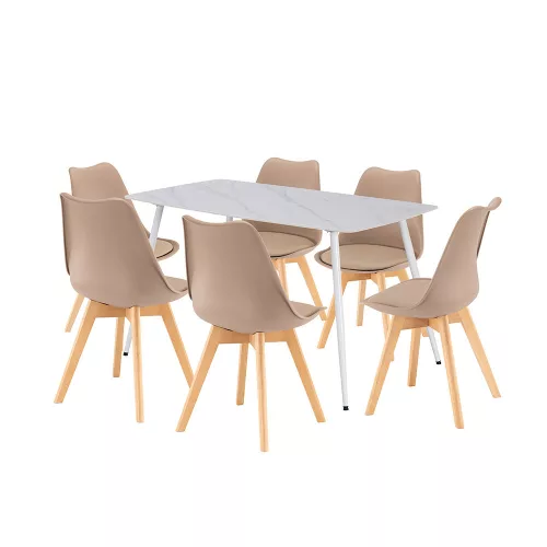 Ravena 6+1 Esstisch-Set weiß-beige