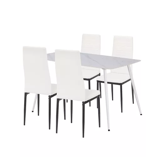 Renton 4+1 Esstisch-Set weiß-schwarz