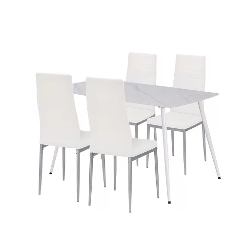 Renton 4+1 Esstisch-Set weiß-grau