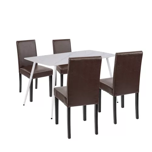 Megan 4+1 Esstisch-Set weiß-braun
