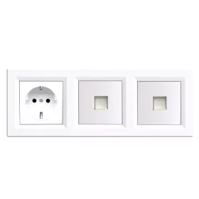   Nova III-Steckdose mit zwei UTP-Anschlüssen und weißem Rahmen