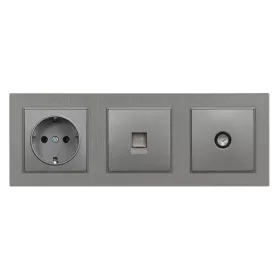   Nova-Steckdose mit UTP- und TV-Anschluss, grauer, gebürsteter Rahmen
