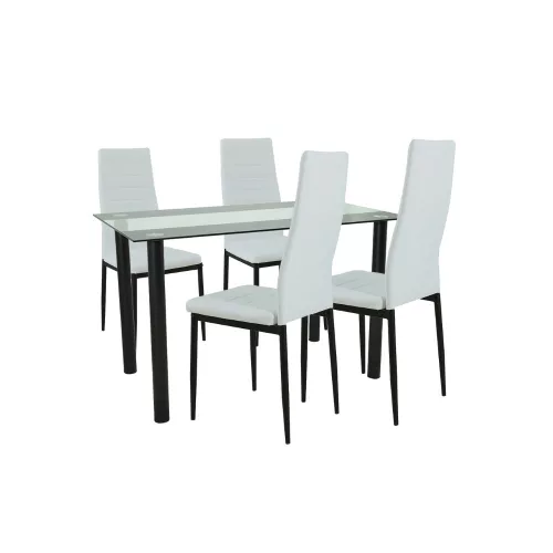 Mezza 4+1 Esstisch-Set weiß-schwarz