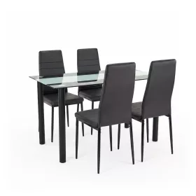 Mezza 4+1 Esstisch-Set schwarz-schwarz