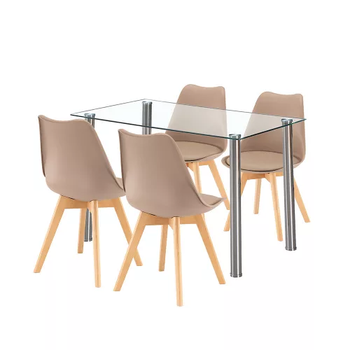 Velon 4+1 Esstisch-Set weiß-beige