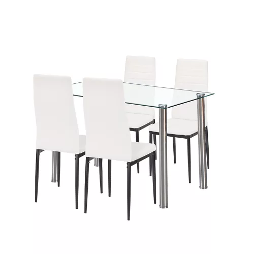 Mateo 4+1 Esstisch-Set weiß-schwarz
