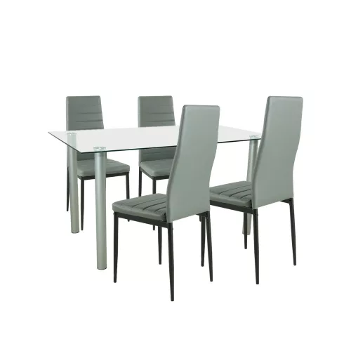 Verna 4+1 Esstisch-Set grau-schwarz