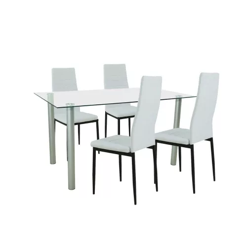 Verna 4+1 Esstisch-Set weiß-schwarz