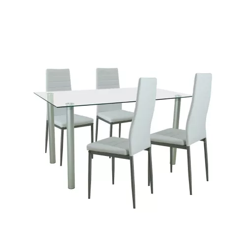 Verna 4+1 Esstisch-Set weiß-grau