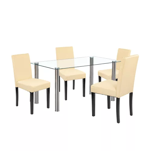 Cadiz 4+1 Esstisch-Set weiß-beige
