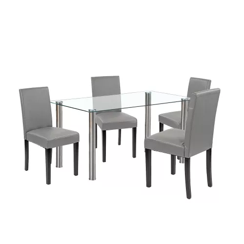 Cadiz 4+1 Esstisch-Set weiß-grau