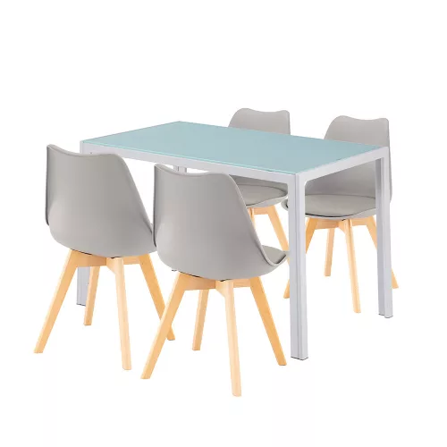 Liva 4+1 Esstisch-Set weiß-grau
