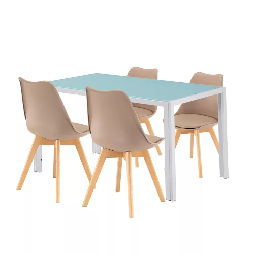 Nuvia 4+1 Esstisch-Set weiß-beige