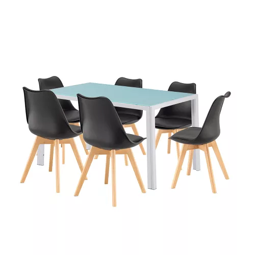 Nuvia 6+1 Esstisch-Set weiß-schwarz