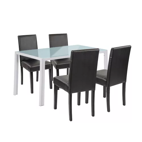 Mira 4+1 Esstisch-Set weiß-schwarz