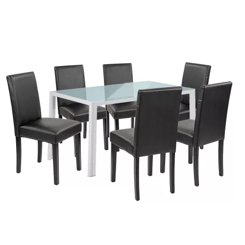 Mira 6+1 Esstisch-Set weiß-schwarz