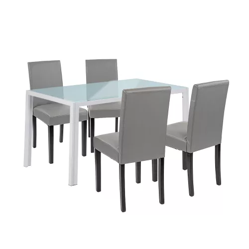 Mira 4+1 Esstisch-Set weiß-grau