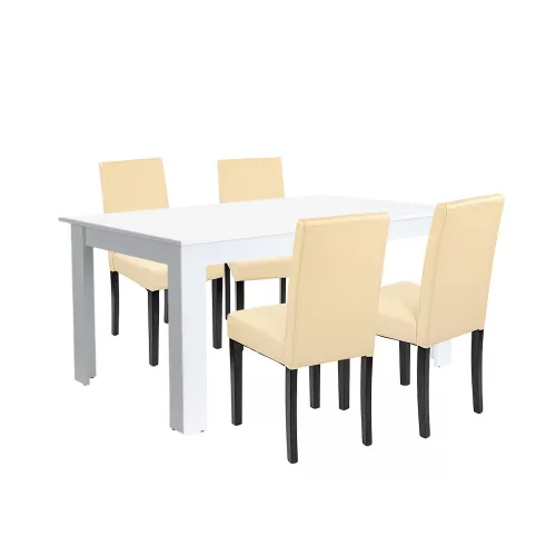 Leon 4+1 Esstisch-Set weiß-beige
