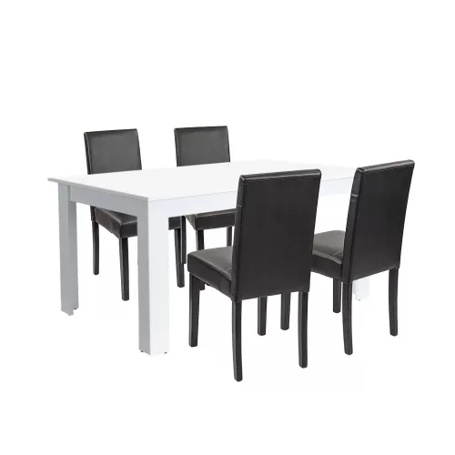 Leon 4+1 Esstisch-Set weiß-schwarz