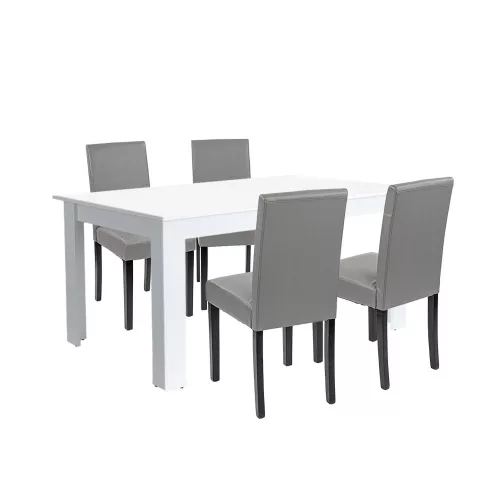 Leon 4+1 Esstisch-Set weiß-grau