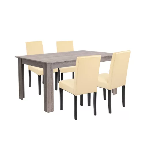 Leon 4+1 Esstischset York Eiche-beige
