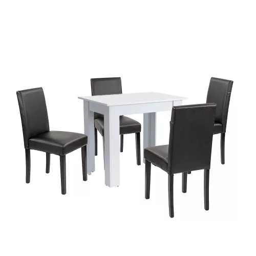 Leon 4+1 Esstisch-Set weiß-schwarz