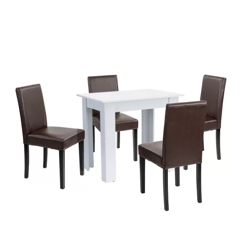 Leon 4+1 Esstisch-Set weiß-braun