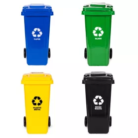   Abfallbehälter-Set 4x120L blau, grün, gelb, schwarz mit Gummirädern