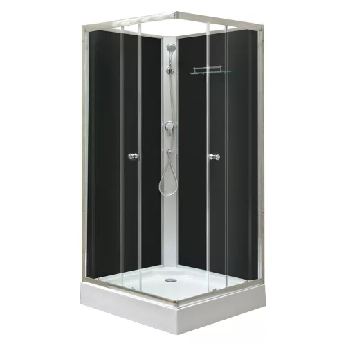 Polo Black II 90x90 cm quadratische schwarze Rückwand-Duschkabine mit Duschwanne