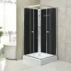 Polo Black II 90x90 cm quadratische schwarze Rückwand-Duschkabine mit Duschwanne