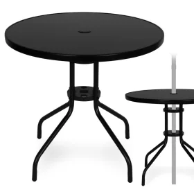   Runder Gartentisch mit Metallgestell 80 cm gehärtetes Glas, schwarz